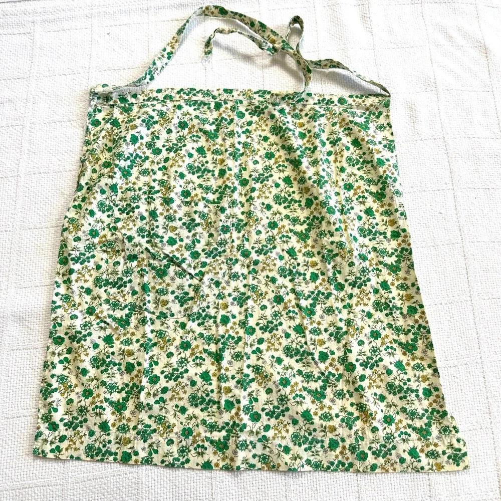 VTG‎ 70s Cottagecore Floral Apron Green Prairie Tie Waist Handmade